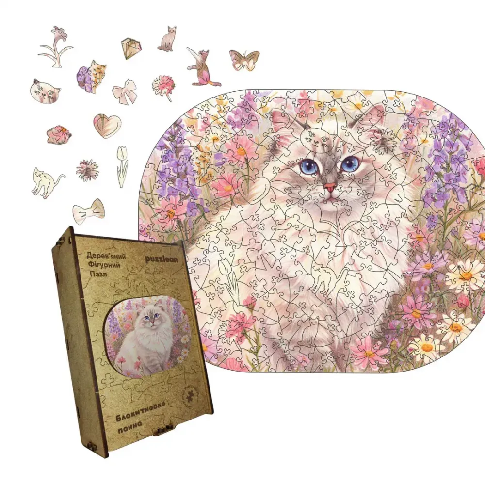 Дерев'яний фігурний пазл Блакитноока Панна, А4, Картонна коробка 100 елементів