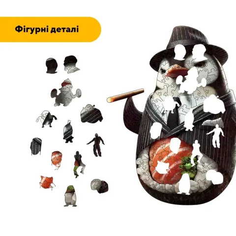 Дерев'яний фігурний пазл Шпіоніро Пінгвіні, А4, Дерев'яна коробка 100 елементів