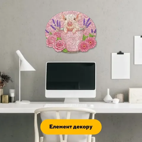 Дерев'яний фігурний пазл Охайна Свинка, А4, Картонна коробка 100 елементів