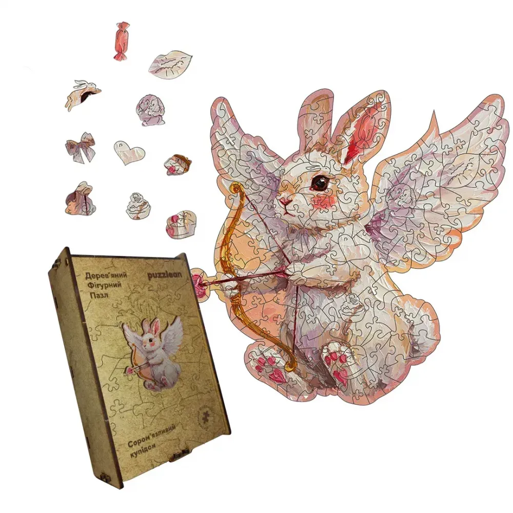 Дерев'яний фігурний пазл Сором'язливий Купідон, А4, Картонна коробка 100 елементів