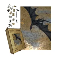 Дерев'яний фігурний пазл Чорний Дракон, А4, Дерев'яна коробка 100 елементів