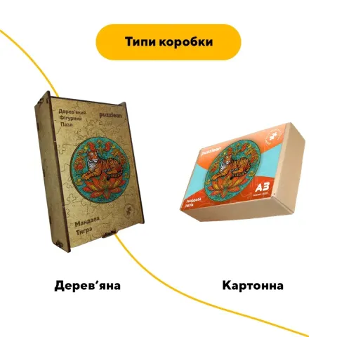 Дерев'яний фігурний пазл Мандала Тигра, А3, Картонна коробка 200 елементів