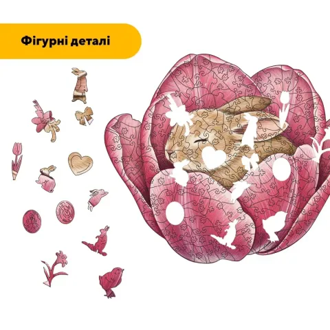 Дерев'яний фігурний пазл В обіймах Тюльпана, А4, Картонна коробка 100 елементів