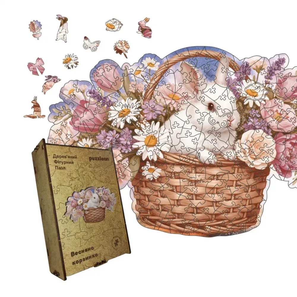 Дерев'яний фігурний пазл Весняна Корзинка, А4, Картонна коробка 100 елементів