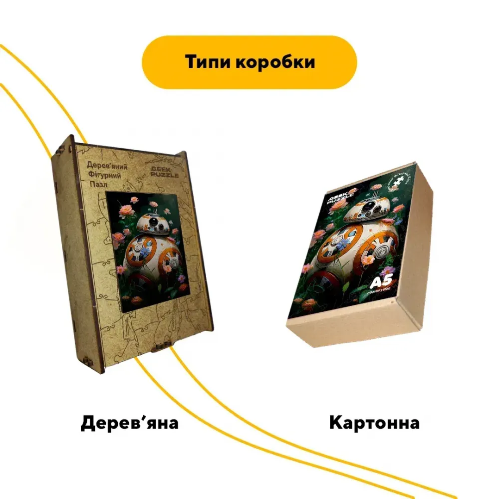 Дерев'яний фігурний пазл Квітучий Дроїд, А5, Картонна коробка 35 елементів