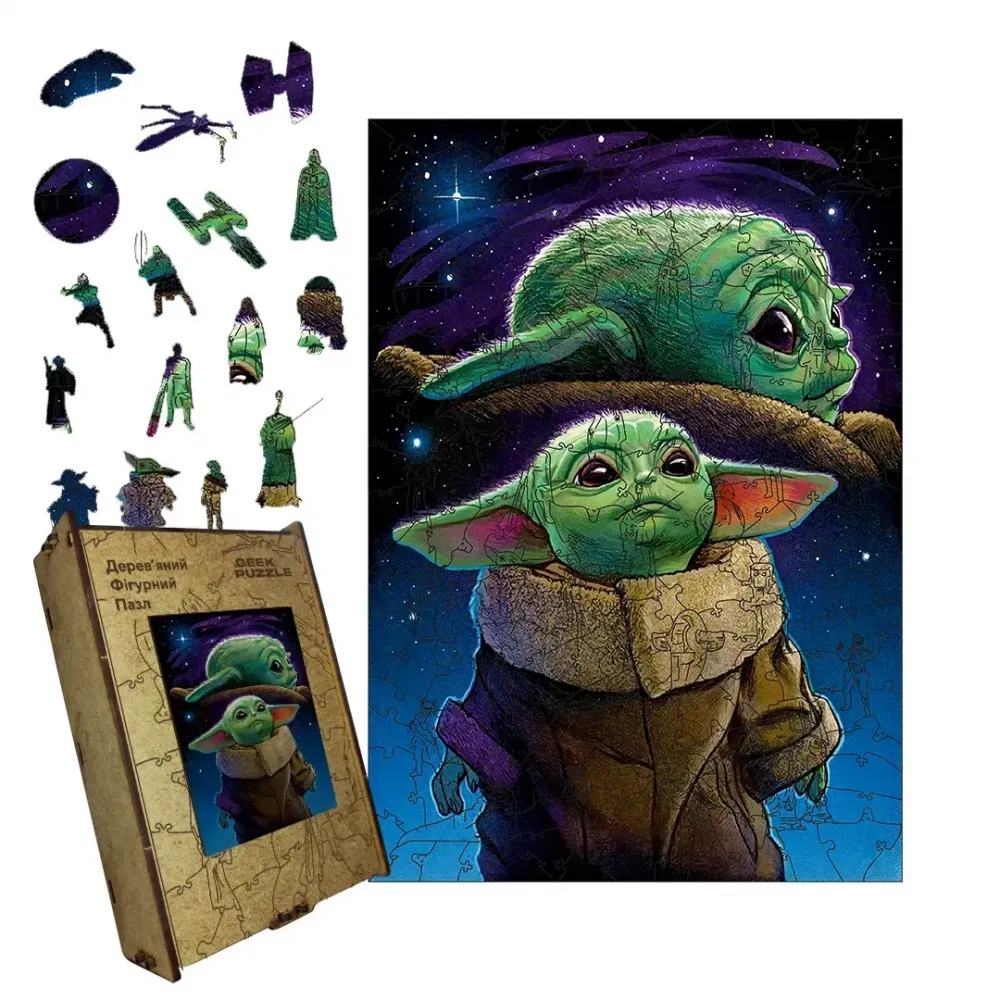 Дерев'яний фігурний пазл Мрійник Грогу, А5, Картонна коробка 35 елементів