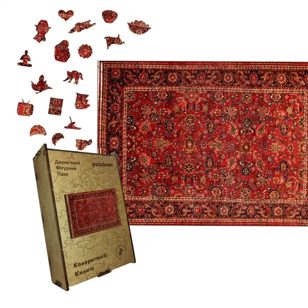 Дерев'яний фігурний пазл Колоритний Килим, А5, Картонна коробка 35 елементів
