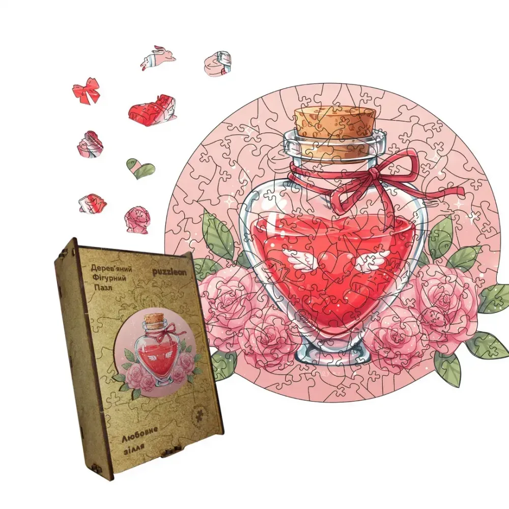 Дерев'яний фігурний пазл Любовне Зілля, А5, Картонна коробка 35 елементів