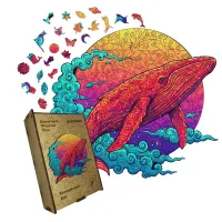 Дерев'яний фігурний пазл Колоритний Кит, А1, Картонна коробка 500+ елементів