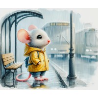 Дерев'яний фігурний пазл Мишеня на зупинці, А4, Картонна коробка 100 елементів