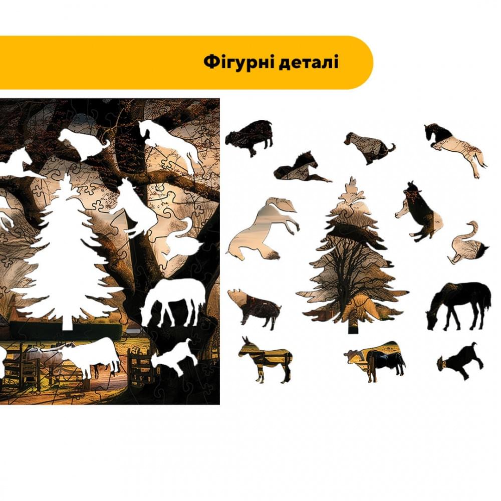 Пазл дерев'яний Відпочинок на фермі, А4, Дерев'яна коробка 100 елементів
