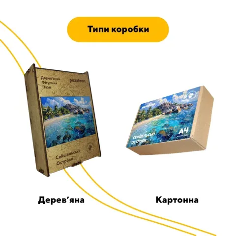 Дерев'яний фігурний пазл Сейшельські Острови, А2, Картонна коробка 300+ елементів