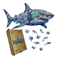 Дерев'яний фігурний пазл Зачарована Акула, А2, Картонна коробка 300+ елементів