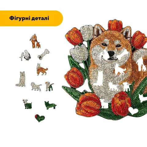 Дерев'яний фігурний пазл Мозаїка Акіта, А5, Дерев'яна коробка 35 елементів