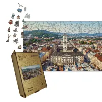Дерев'яний фігурний пазл Львівська Площа Ринок, А2, Картонна коробка 300+ елементів