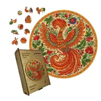 Дерев'яний фігурний пазл Декоративний Розпис Жар-птиця, А5, Дерев'яна коробка 35 елементів