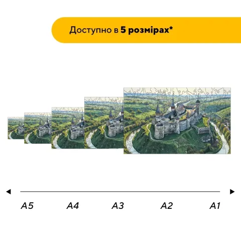 Дерев'яний фігурний пазл Кам'янець-Подільський, А4, Картонна коробка 100 елементів