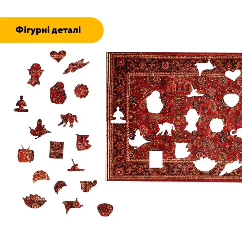 Дерев'яний фігурний пазл Колоритний Килим, А1, Дерев'яна коробка 500+ елементів