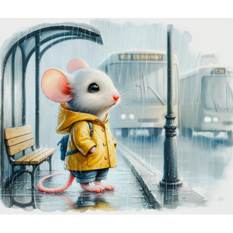 Дерев'яний фігурний пазл Мишеня на зупинці, А5, Дерев'яна коробка 35 елементів