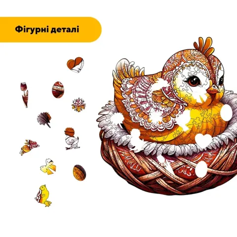 Дерев'яний фігурний пазл Дотепне Курча, А1, Дерев'яна коробка 500+ елементів