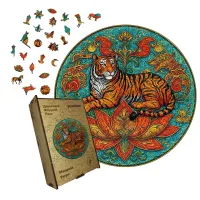 Дерев'яний фігурний пазл Мандала Тигра, А5, Дерев'яна коробка 35 елементів