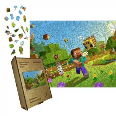Дерев'яний фігурний пазл Minecraft (Майнкрафт) геймерський, А1, Дерев'яна коробка 500+ елементів