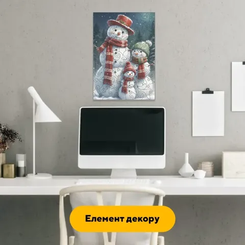 Дерев'яний фігурний пазл Сім'я Сніговичків, А1, Дерев'яна коробка 500+ елементів