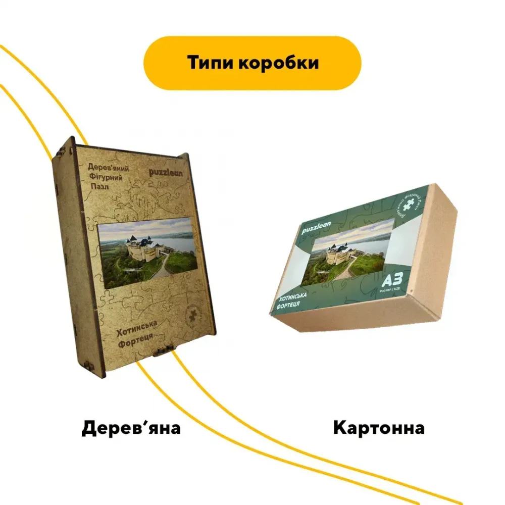 Дерев'яний фігурний пазл Хотинська Фортеця, А4, Картонна коробка 100 елементів