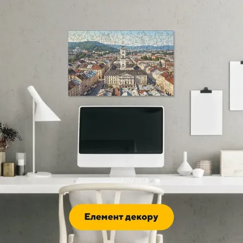 Дерев'яний фігурний пазл Львівська Площа Ринок, А5, Картонна коробка 35 елементів