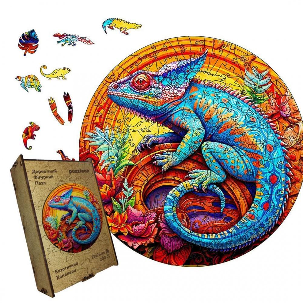 Пазл дерев'яний Екзотичний Хамелеон, А2, 300+ елементів, Дерев’яна коробка