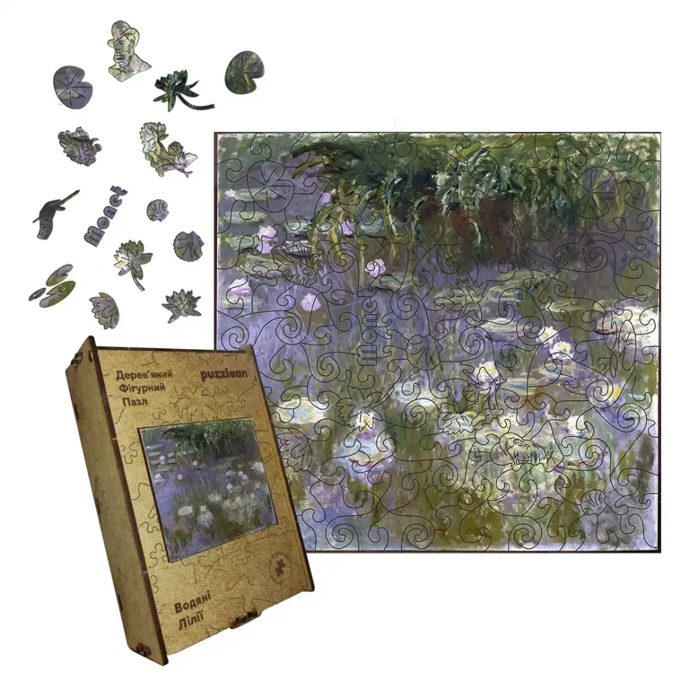 Дерев'яний фігурний пазл Водяні Лілії, А2, Дерев'яна коробка 300+ елементів