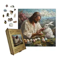 Дерев'яний фігурний пазл Пасхальний Сюжет, А1, Дерев'яна коробка 500+ елементів