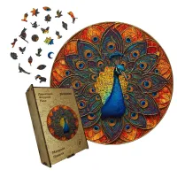 Дерев'яний фігурний пазл Мандала Павича, А5, Картонна коробка 35 елементів