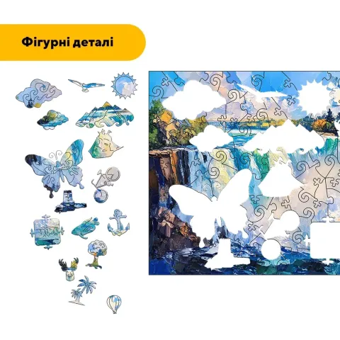 Дерев'яний фігурний пазл Ніагарський водоспад, А5, Картонна коробка 35 елементів