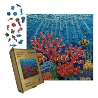 Дерев'яний фігурний пазл Підводний Світ, А5, Картонна коробка 35 елементів