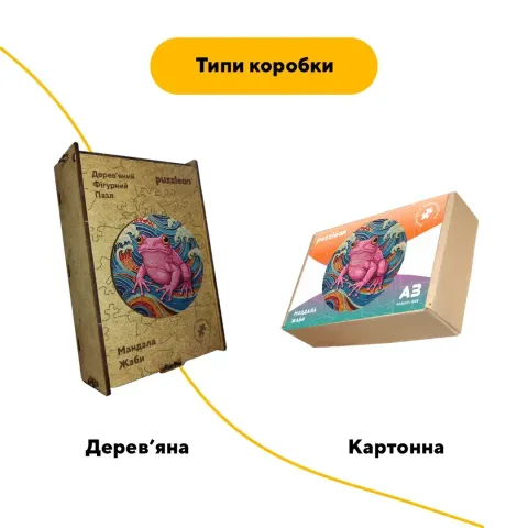 Дерев'яний фігурний пазл Мандала Жаби, А5, Картонна коробка 35 елементів