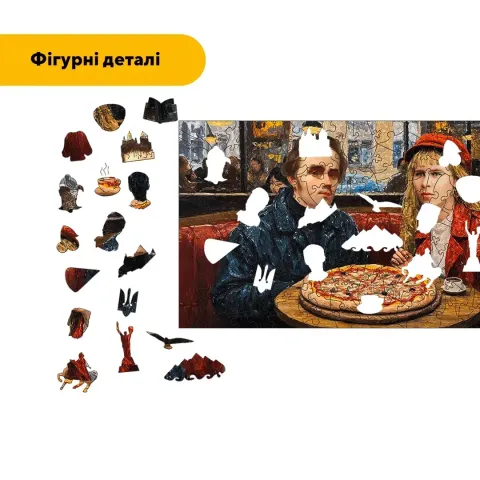 Дерев'яний фігурний пазл Побачення Шевченка і Лесі, А5, Картонна коробка 35 елементів