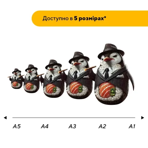 Дерев'яний фігурний пазл Шпіоніро Пінгвіні, А1, Дерев'яна коробка 500+ елементів