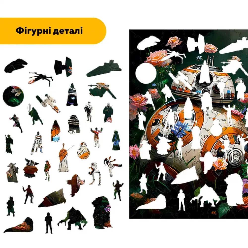 Дерев'яний фігурний пазл Квітучий Дроїд, А4, Дерев'яна коробка 100 елементів