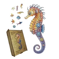 Дерев'яний фігурний пазл Морський Коник, А3, Дерев'яна коробка 200 елементів