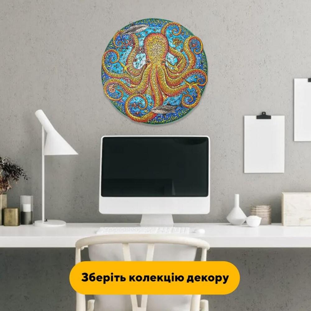 Пазл дерев'яний Гігантський Восьминіг, А5, Картонна коробка 35 елементів