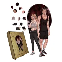 Дерев'яний фігурний пазл Майкл та Ріка, А3, Дерев'яна коробка 200 елементів