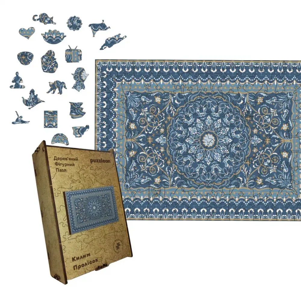 Дерев'яний фігурний пазл Лазуровий Килим, А4, Дерев'яна коробка 100 елементів