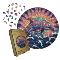 Дерев'яний фігурний пазл Мандала Дельфіна, А1, Дерев'яна коробка 500+ елементів