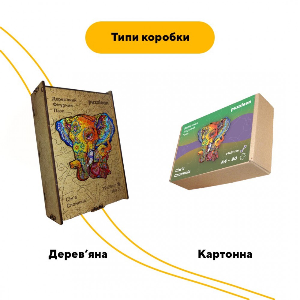 Пазл дерев'яний Сім'я Слоників, А4, Дерев'яна коробка 100 елементів