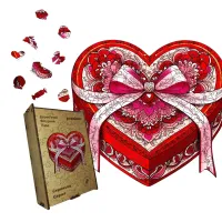 Дерев'яний фігурний пазл Скринька Серце, А5, Дерев'яна коробка 35 елементів