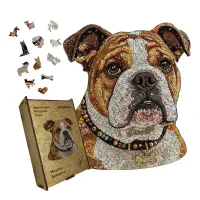 Дерев'яний фігурний пазл Мозаїка Бульдога, А2, Дерев'яна коробка 300+ елементів