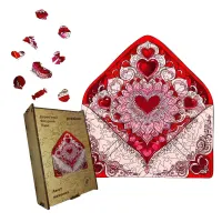 Дерев'яний фігурний пазл Лист Кохання, А5, Дерев'яна коробка 35 елементів