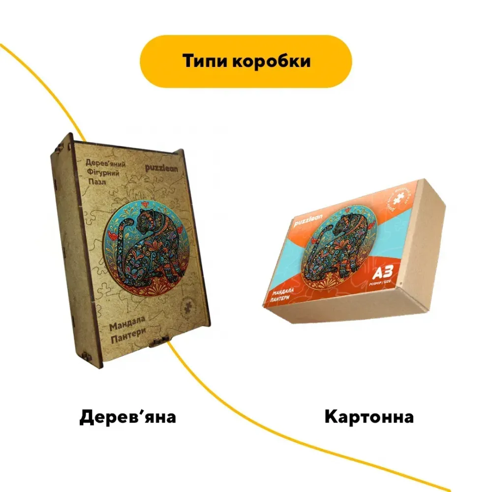 Дерев'яний фігурний пазл Мандала Пантери, А1, Картонна коробка 500+ елементів