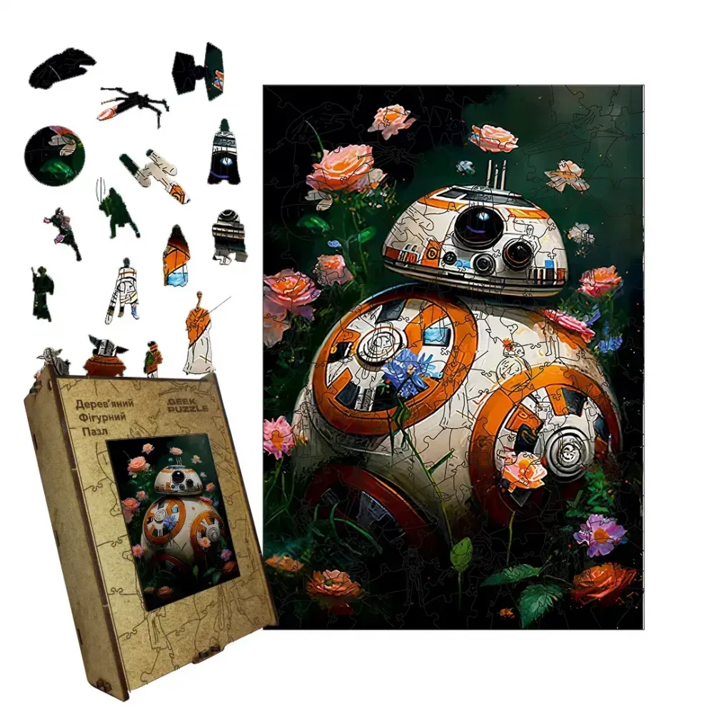 Дерев'яний фігурний пазл Квітучий Дроїд, А5, Дерев'яна коробка 35 елементів